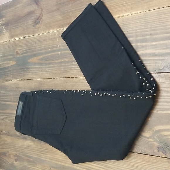AG Adriano Goldschmied Isabelle Black Studded High Rise Straight Crop Pa… - Picture 2 of 8